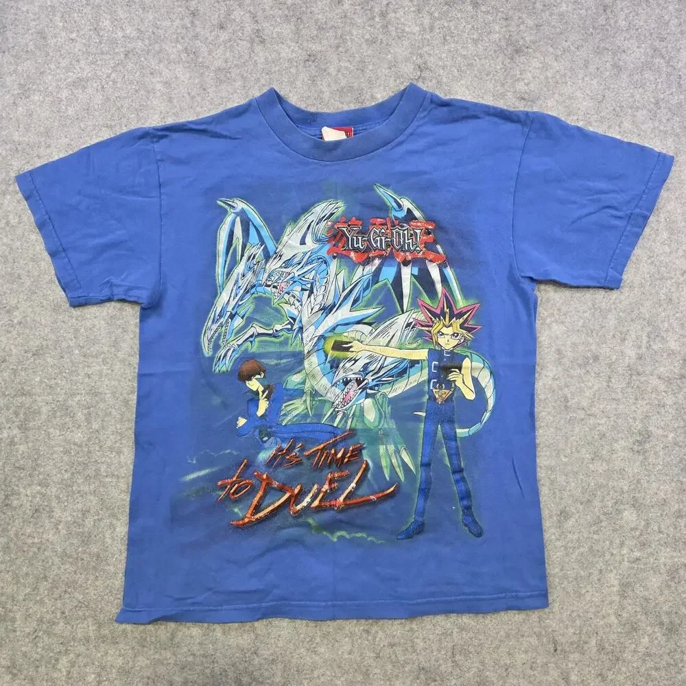 Vintage Yu-Gi-Oh T Shirt Youth Boys Large Blue Its‎ Time To Duel Graphic 2000s